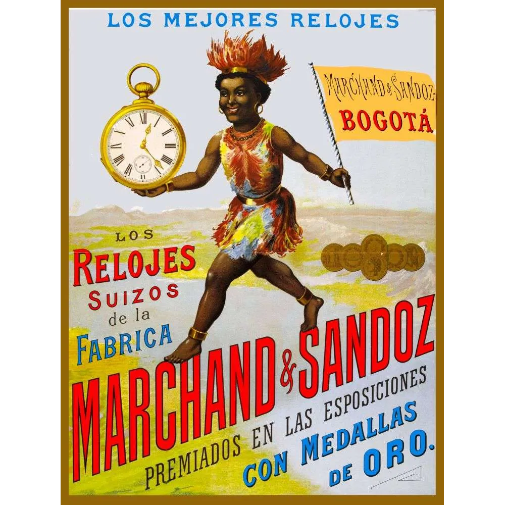 Marchand & Sandoz Bogotá – Affiche pub vintage montres suisses Marchand & Sandoz Bogotá – Affiche pub vintage montres suisses