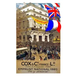 Affiche ancienne Emprunt National 1920 Cox & Co Paris – Propagande financière après-guerre