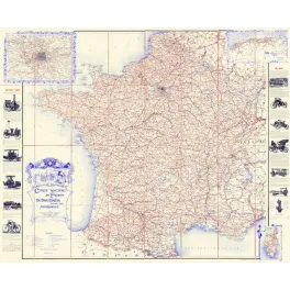 Carte routière ancienne France De Dion Bouton automobiles 1900 – Cartographie vintage auto
