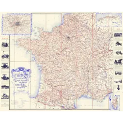 Carte routière ancienne France De Dion Bouton automobiles 1900 – Cartographie vintage auto
