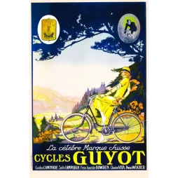Affiche ancienne Cycles Guyot marque suisse années 1920 – Vélo vintage publicité cycliste