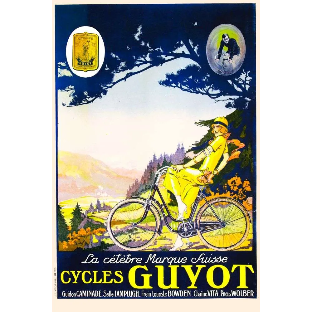 Affiche ancienne Cycles Guyot marque suisse années 1920 – Vélo vintage publicité cycliste Affiche ancienne Cycles Guyot marque suisse années 1920 – Vélo vintage publicité cycliste