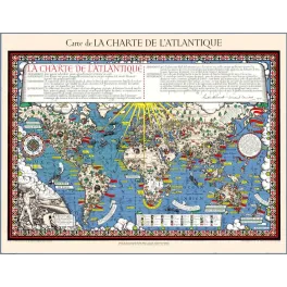 Carte illustrée ancienne Charte de l'Atlantique 1941 – Roosevelt Churchill monde vintage