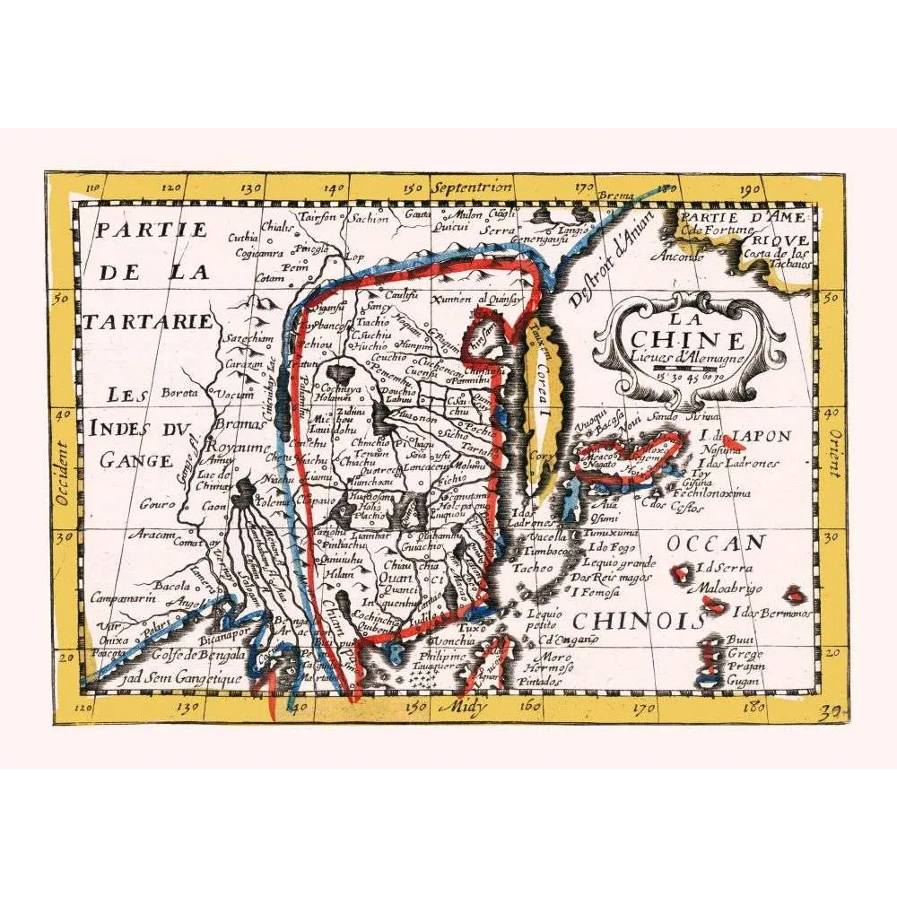 Fac-similé de carte ancienne de La chine - Lieues d'Alemagne Fac-similé de carte ancienne de La chine - Lieues d'Alemagne