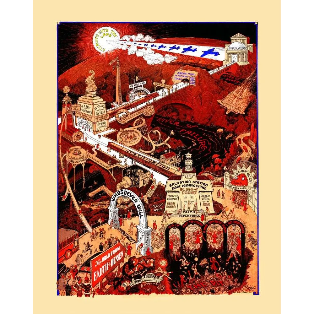 Illustration religieuse ancienne – The Road from Earth to Heaven – Allégorie chrétienne Illustration religieuse ancienne – The Road from Earth to Heaven – Allégorie chrétienne