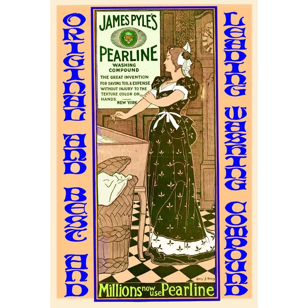 Affiche ancienne Pearline Washing Compound Louis Rhead – Publicité ménagère Art nouveau Affiche ancienne Pearline Washing Compound Louis Rhead – Publicité ménagère Art nouveau