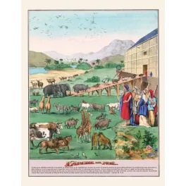 Illustration ancienne Arche de Noé chromolithographie XIXe – Image biblique religieuse vintage