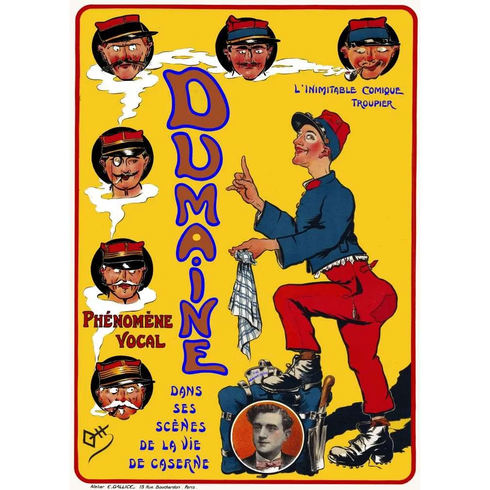 Affiche ancienne Dumaine comique troupier Paris – Music-hall Publicité vintage XIXe Affiche ancienne Dumaine comique troupier Paris – Music-hall Publicité vintage XIXe
