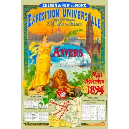 Affiche ancienne Chemin de Fer du Nord Anvers 1894 – Fraipont Exposition Universelle