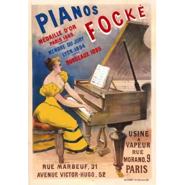 Affiche ancienne Pianos Focké Paris 1889 médaille d'or – Publicité musique
