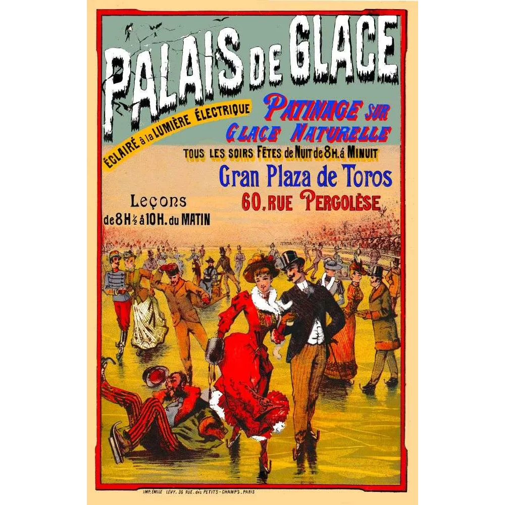 Affiche ancienne Palais de Glace Paris patinage – Loisirs fin XIXe siècle Affiche ancienne Palais de Glace Paris patinage – Loisirs fin XIXe siècle