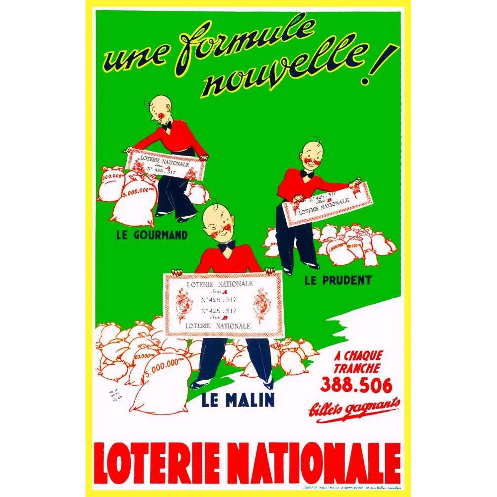 Affiche ancienne Loterie Nationale France – Publicité vintage humour milieu XXe siècle Affiche ancienne Loterie Nationale France – Publicité vintage humour milieu XXe siècle