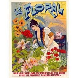 Affiche ancienne Le Floral Paris – Publicité fleurs jardin fin XIXe siècle