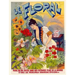 Affiche ancienne Le Floral Paris – Publicité fleurs jardin fin XIXe siècle