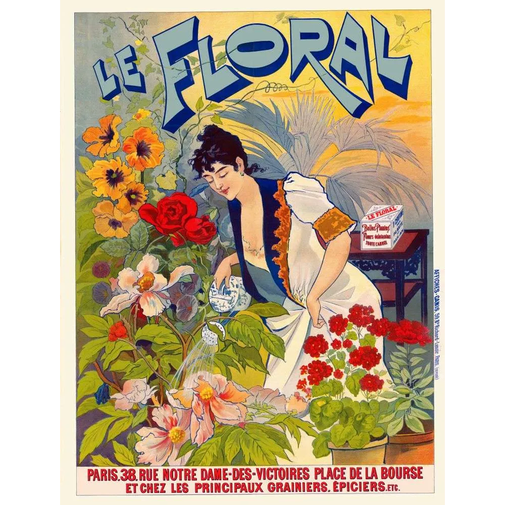 Affiche ancienne Le Floral Paris – Publicité fleurs jardin fin XIXe siècle Affiche ancienne Le Floral Paris – Publicité fleurs jardin fin XIXe siècle
