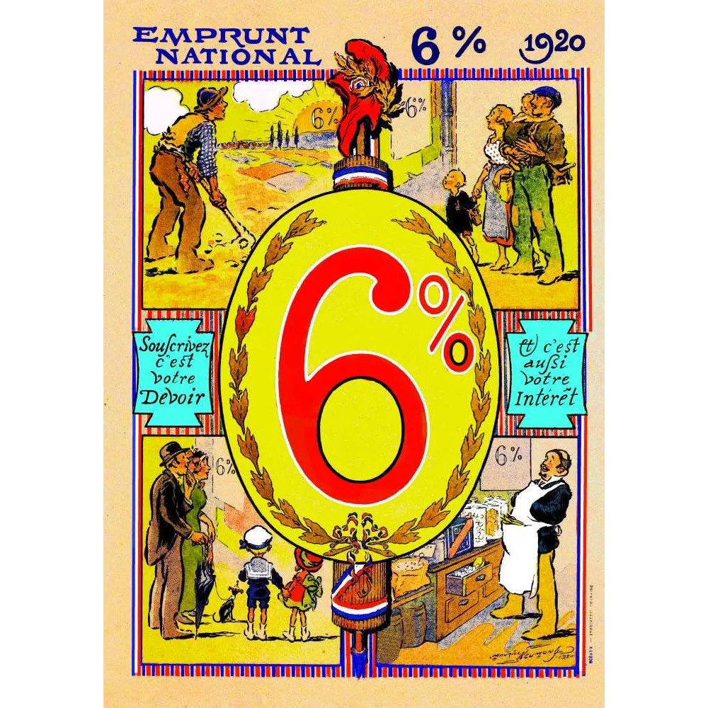 Affiche ancienne Emprunt National 6% France 1920 – Propagande financière après-guerre Affiche ancienne Emprunt National 6% France 1920 – Propagande financière après-guerre
