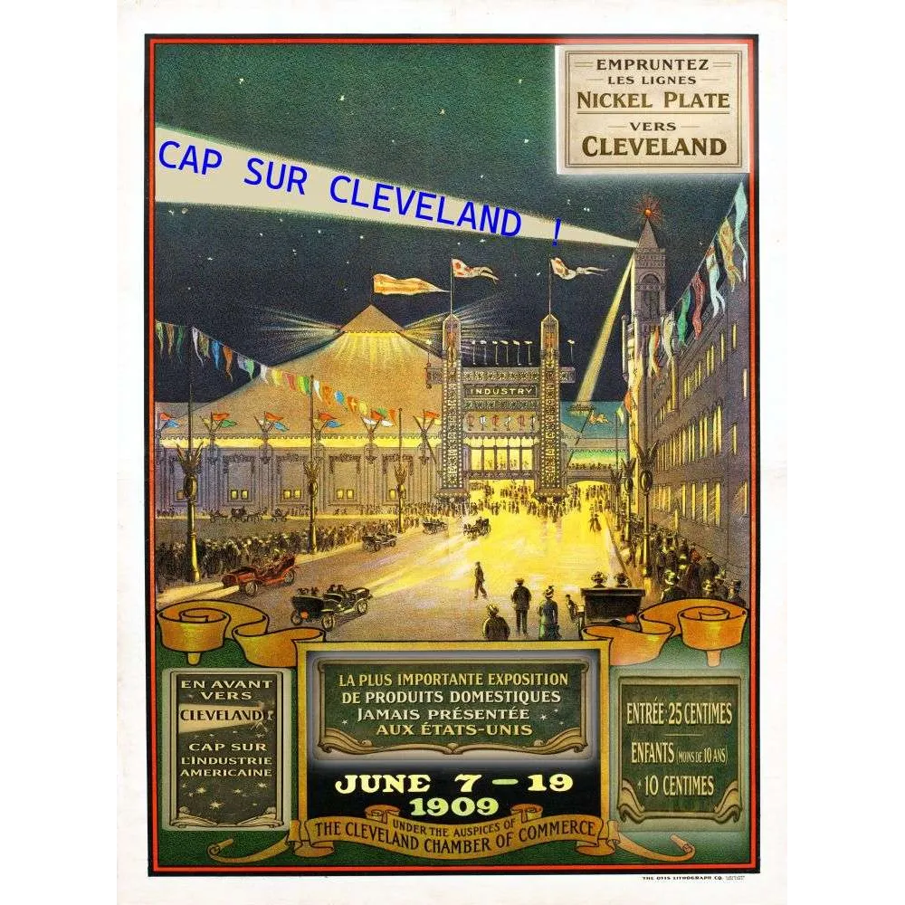 Affiche ancienne Exposition industrielle Cleveland 1909 – Publicité américaine vintage
