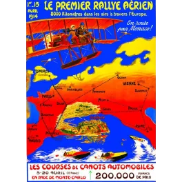 Affiche ancienne Premier Rallye Aérien Monaco 1914 – Aviation vintage Europe