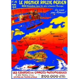 Affiche ancienne Premier Rallye Aérien Monaco 1914 – Aviation vintage Europe