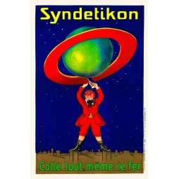 Affiche ancienne Syndetikon Colle tout même le fer – Publicité vintage début XXe