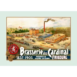 Affiche ancienne Brasserie Cardinal Fribourg Suisse 1837 à 1905 – Publicité bière vintage