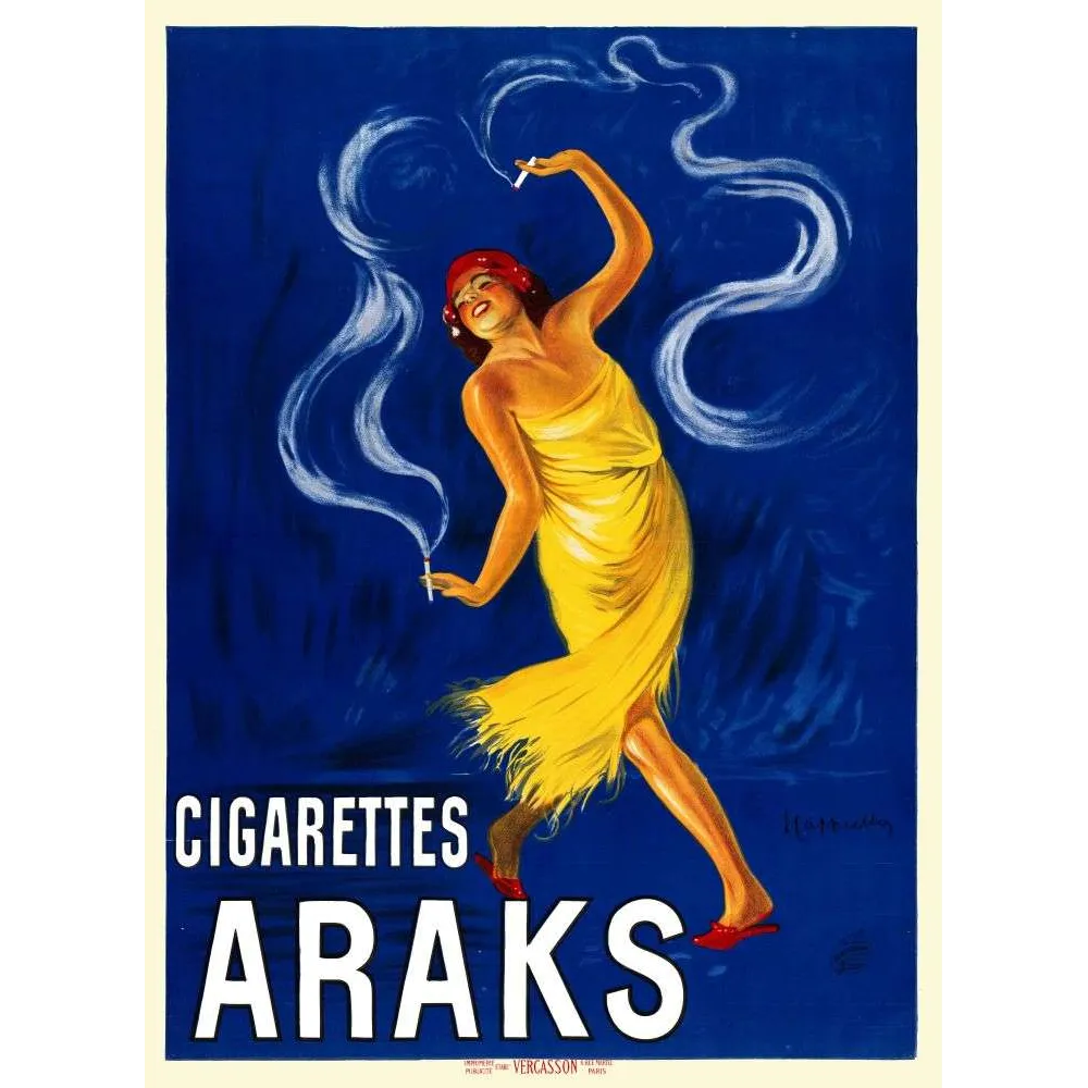 Publicité vintage de Cigarettes Araks – Affiche imprimée par VERCASSON Paris Publicité vintage de Cigarettes Araks – Affiche imprimée par VERCASSON Paris