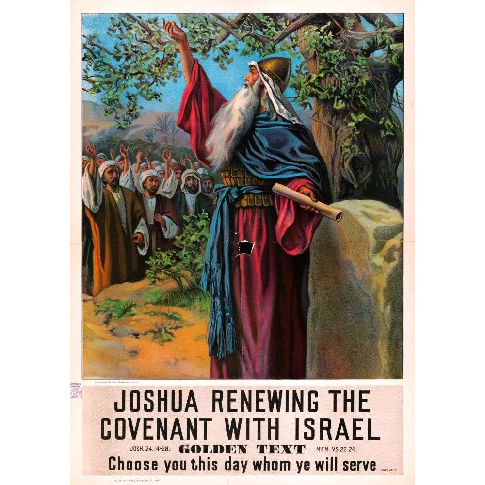 Joshua renewing the covenant with Israel - Affiche biblique ancienne 1907 Joshua renewing the covenant with Israel - Affiche biblique ancienne 1907