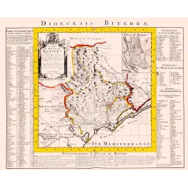 Fac-similé de carte ancienne Diocèse de Béziers XVIIIe siècle – Dioecesis Biterrae