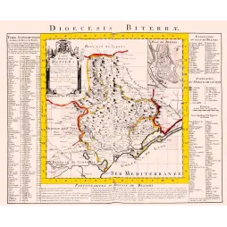 Fac-similé de carte ancienne Diocèse de Béziers XVIIIe siècle – Dioecesis Biterrae