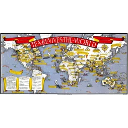 Affiche ancienne Tea Revives the World – Carte publicitaire thé vintage XXe siècle