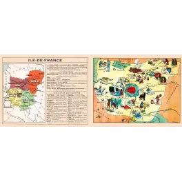 Carte illustrée ancienne Île-de-France – Atlas éducatif début XXe siècle