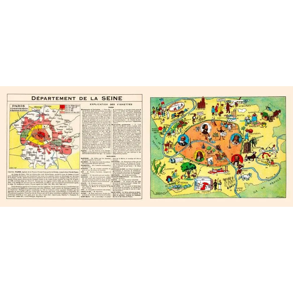 Fac-similé de carte ancienne illustrée Département de la Seine Paris – Début XXe siècle Fac-similé de carte ancienne illustrée Département de la Seine Paris – Début XXe siècle