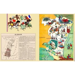 Alsace – Carte illustrée J.P. Pinchon cigognes bière vignobles Strasbourg Mulhouse