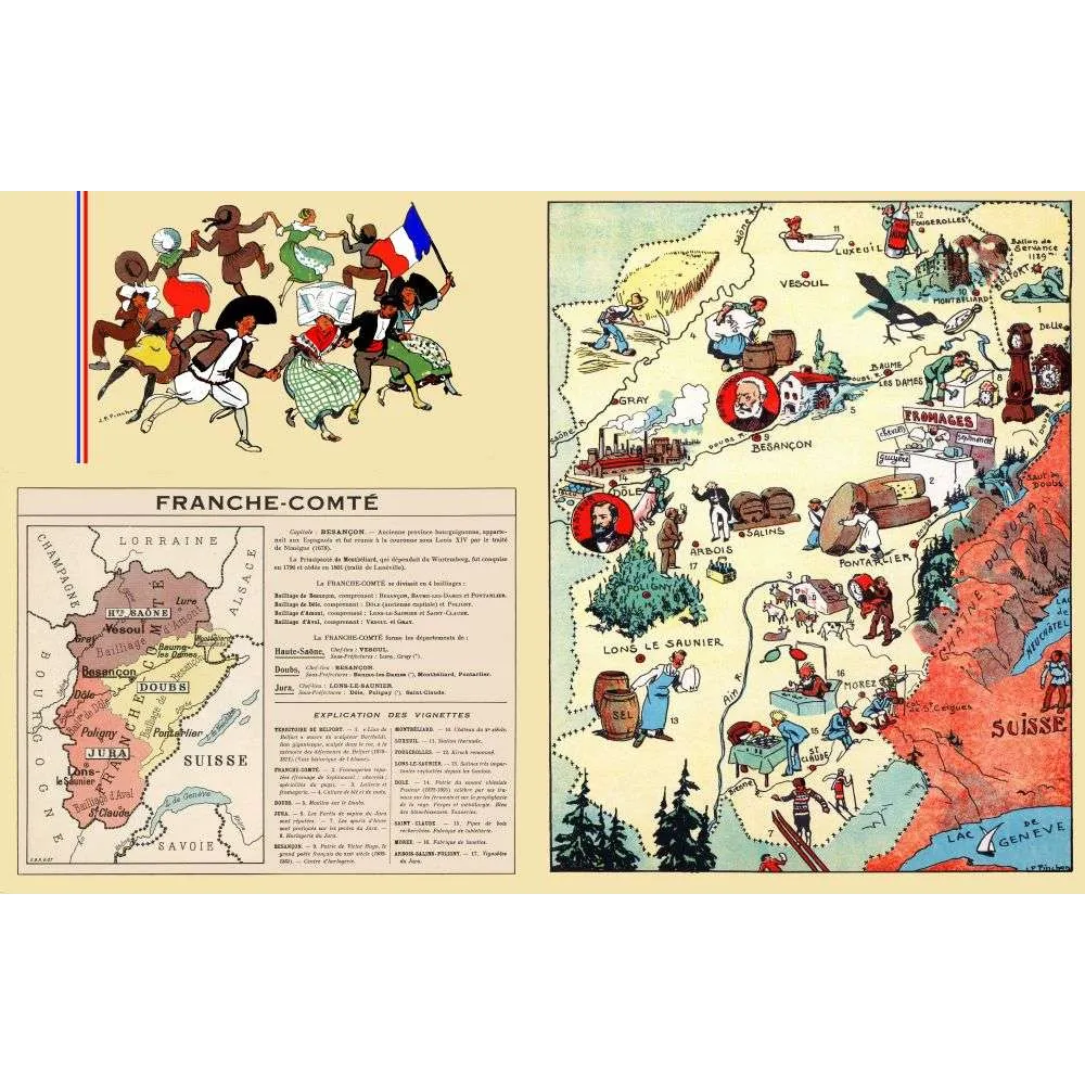 Franche-Comté – Carte illustrée et plan régional Franche-Comté – Carte illustrée et plan régional