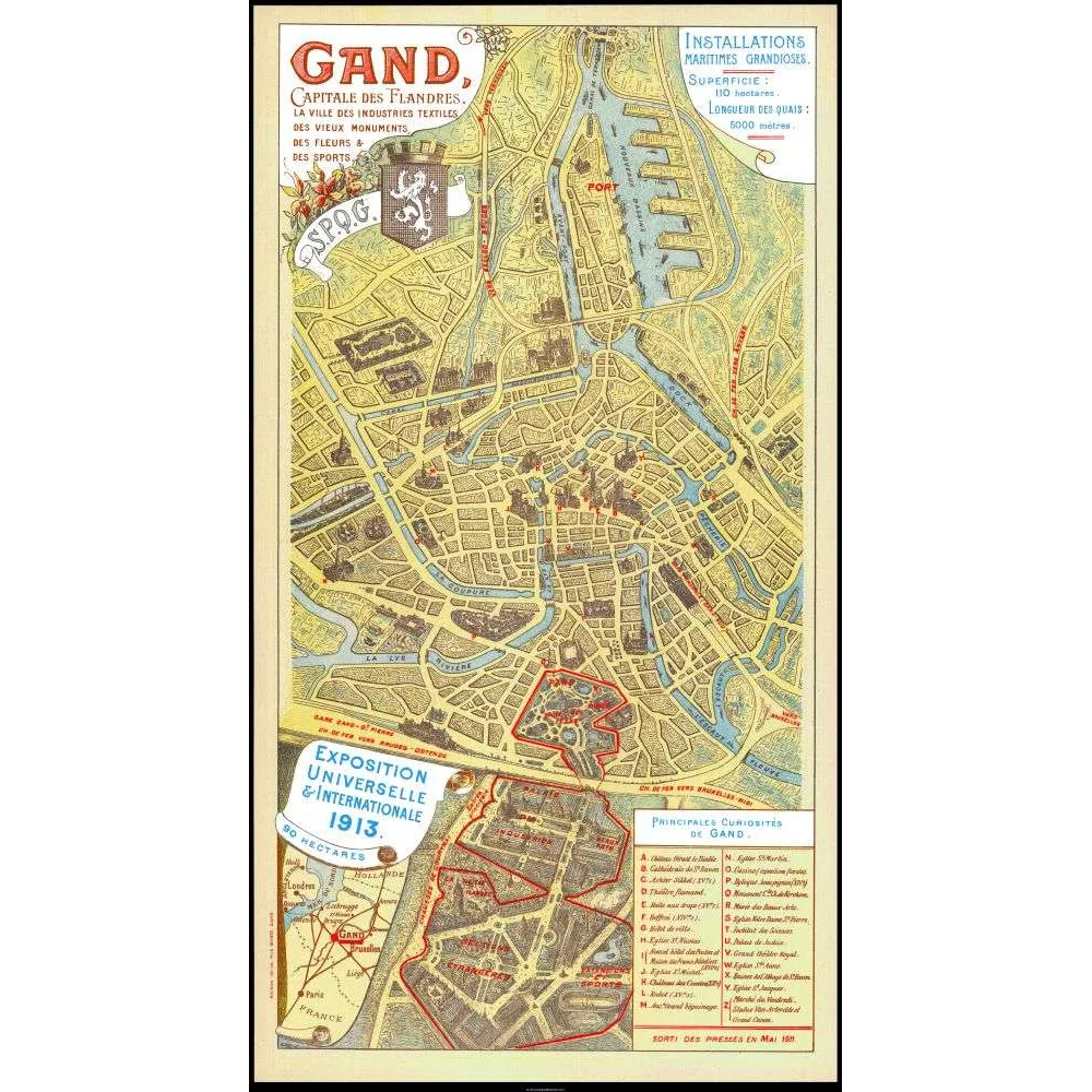 Plan illustré Gand Capitale des Flandres – Exposition Universelle 1913 Belgique Plan illustré Gand Capitale des Flandres – Exposition Universelle 1913 Belgique
