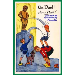 Carte postale Un Duel Manneken-Pis Bruxelles humoristique bilingue début XXe siècle