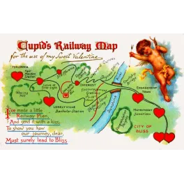 Cupid's Railway Map – Carte Saint-Valentin humoristique carte postale début XXe siècle