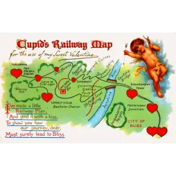 Cupid's Railway Map – Carte Saint-Valentin humoristique carte postale début XXe siècle