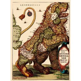Leo Belgicus – Carte Pays-Bas en forme de lion XVIIe siècle Provinces-Unies