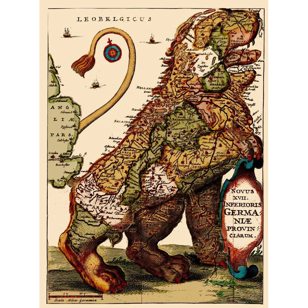 Leo Belgicus – Carte Pays-Bas en forme de lion XVIIe siècle Provinces-Unies Leo Belgicus – Carte Pays-Bas en forme de lion XVIIe siècle Provinces-Unies