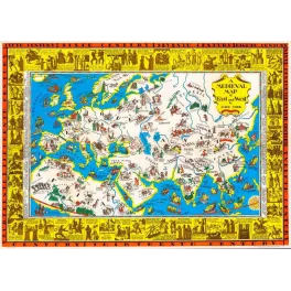 Carte médiévale illustrée Europe Asie Afrique ancienne
