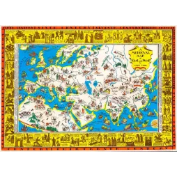 Carte médiévale illustrée Europe Asie Afrique ancienne