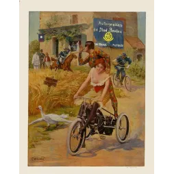 Affiche De Dion Bouton tricycle fuite gendarmes - Wilhio