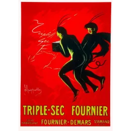 Affiche Triple-Sec Fournier – Muppiello diablotins fond rouge Saint-Amand début XXe