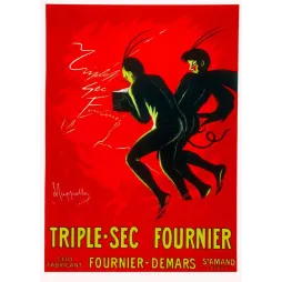 Affiche Triple-Sec Fournier – Muppiello diablotins fond rouge Saint-Amand début XXe