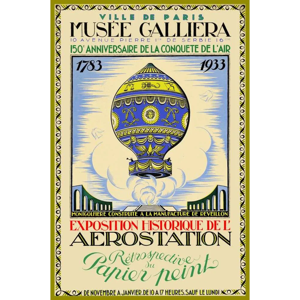 Affiche Musée Galliera Exposition Aérostation 150e anniversaire Conquête de l'Air 1783-1933 Affiche Musée Galliera Exposition Aérostation 150e anniversaire Conquête de l'Air 1783-1933