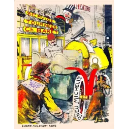 Illustration satirique Pneu Michelin Tournées Ch. Baret Gerin Dijon début XXe