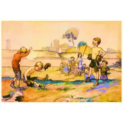 Illustration boxe enfantine terrain vague banlieue début XXe siècle