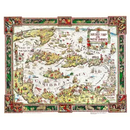 Story Map of the West Indies – Carte illustrée Caraïbes Colortext Chicago 1936