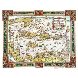 Story Map of the West Indies – Carte illustrée Caraïbes Colortext Chicago 1936